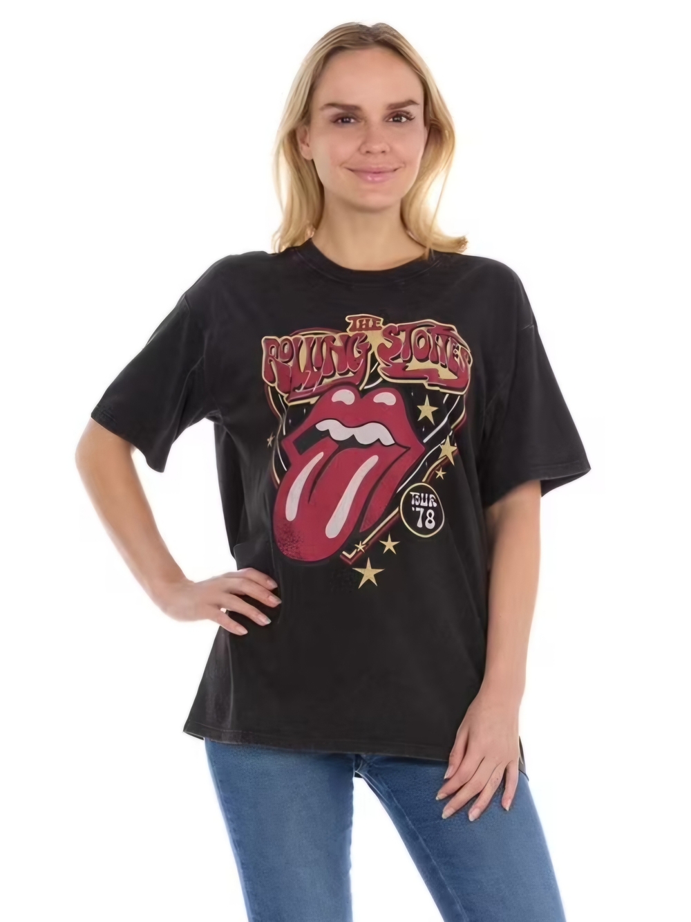 The Rolling Stones Women's Vintage Wash Graphic Band Tee Black L NWT